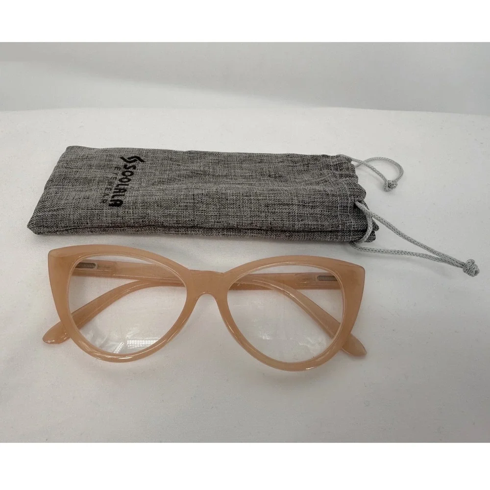 Soolala Women Cat Eye Reading Glasses Peach Tan Frames‎ +1.75 Pouch Chic 104-56